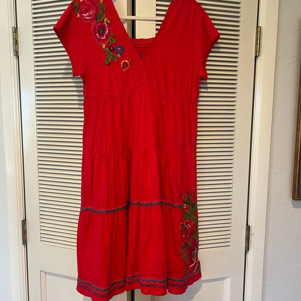 Johnny Was Red Embroidered Dress